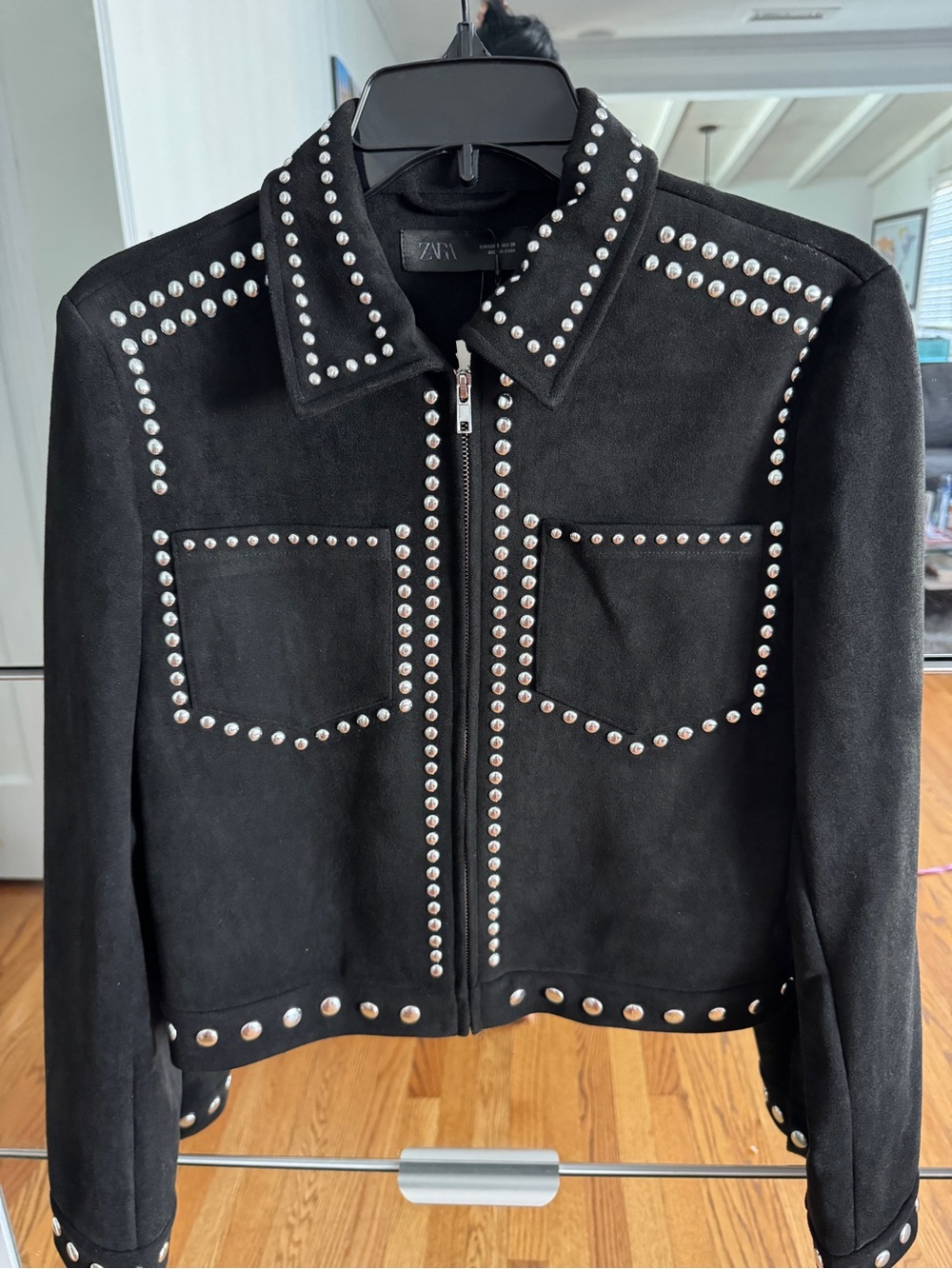 Zara Black Studded  Faux Suede Zip Jacket - Women's